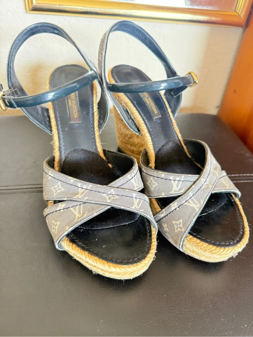 Louis Vuitton denim Monogram Espadrille Wedge Sandals